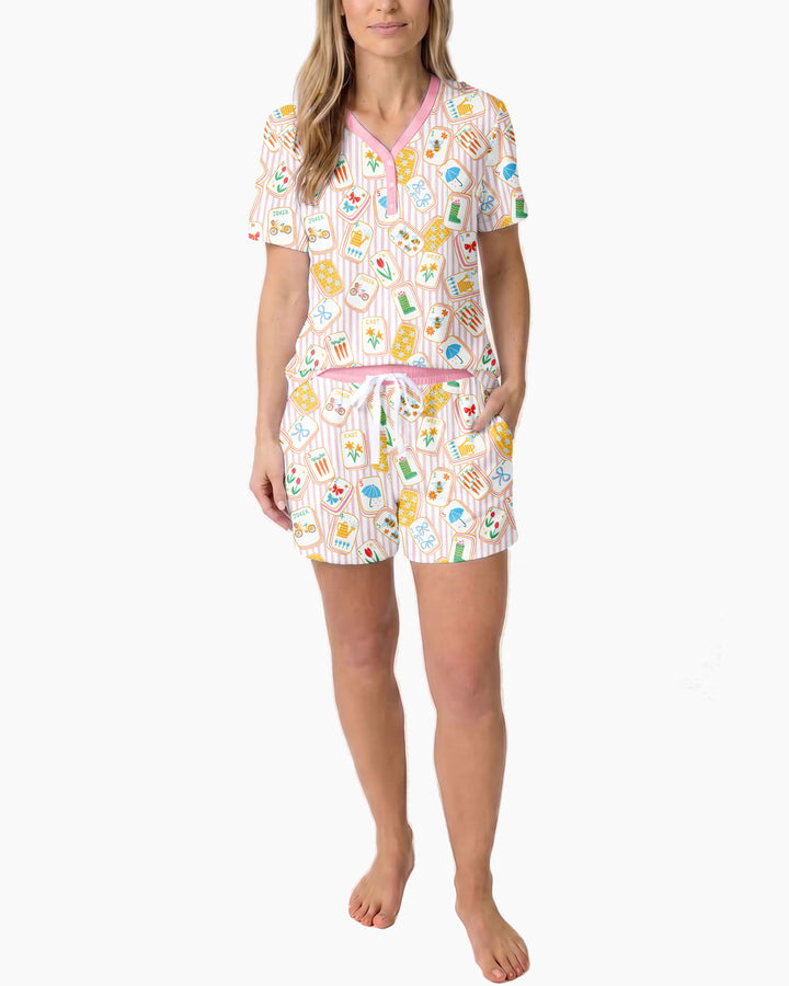 Mahjong Club Mommy & Me Matching Bamboo Women Short Sleeve Short Pajama Set
