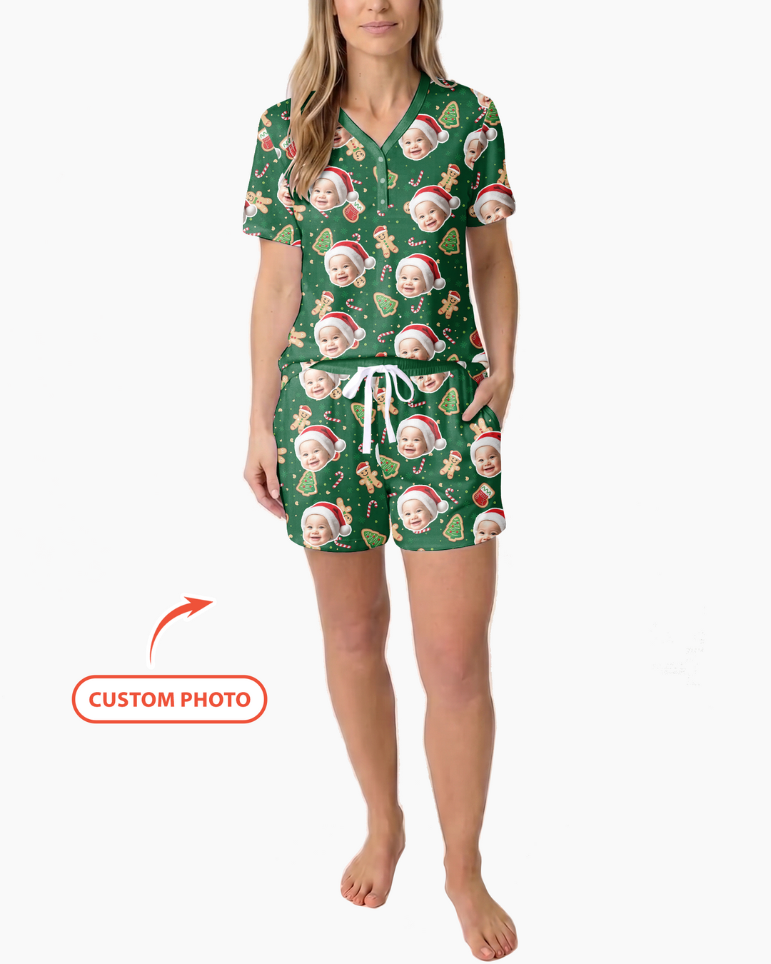 Custom Photo Funny Family Bamboo Women Short Sleeve Short Pajama Set