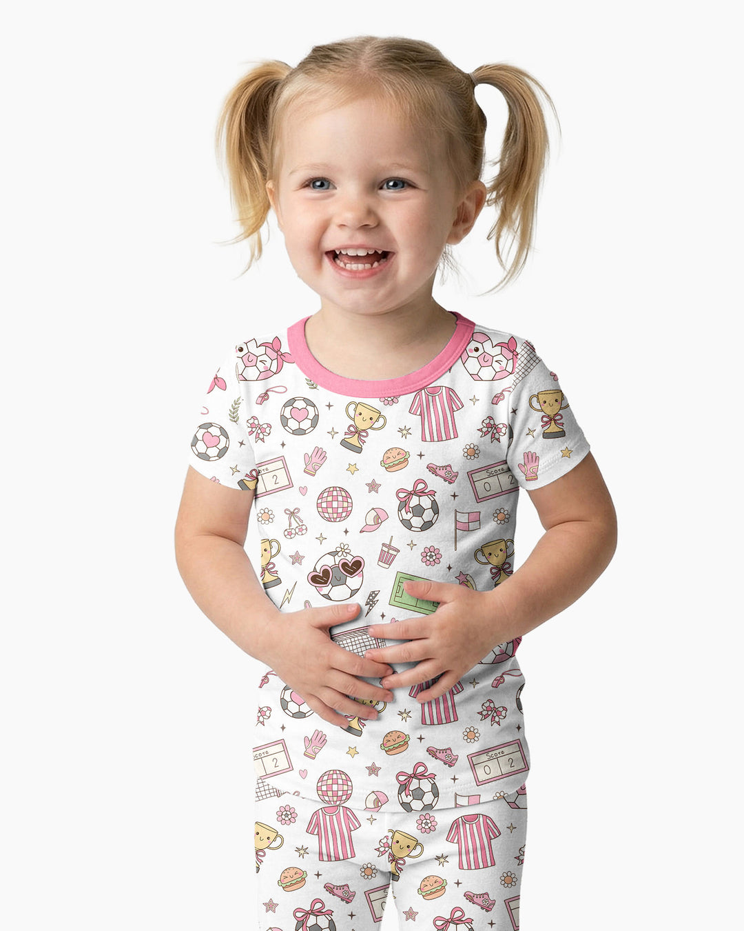 Pink Girly Soccer Coquette Bamboo Two Piece Short Sleeve Pajama Set