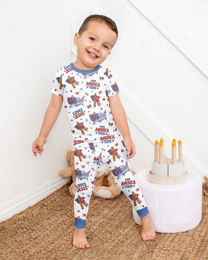 Loves Jesus And America Too Bamboo Two Piece Short Sleeve Pajama Set