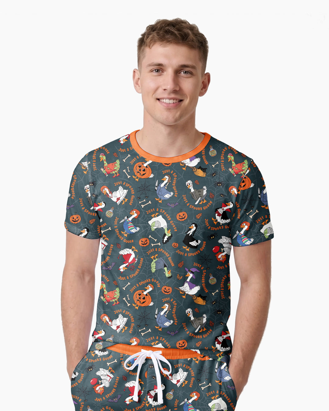 Just A Spooky Goose Family Matching Bamboo Men Short Sleeve Short Pajama Set