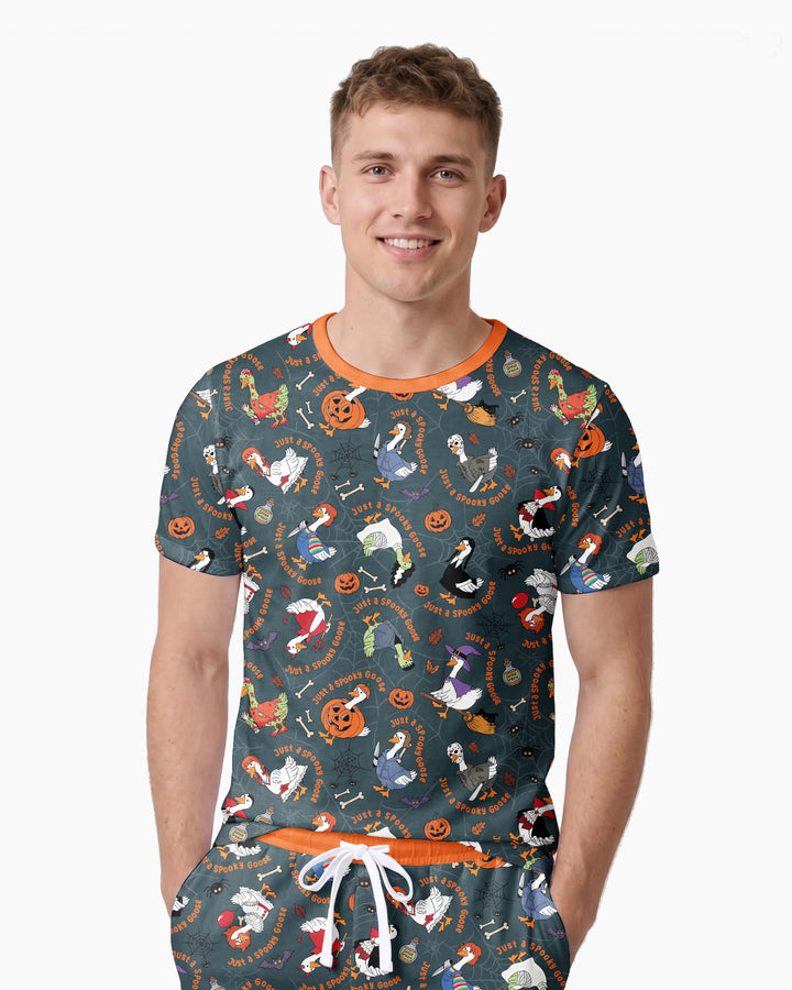 Just A Spooky Goose Family Matching Bamboo Men Short Sleeve Short Pajama Set
