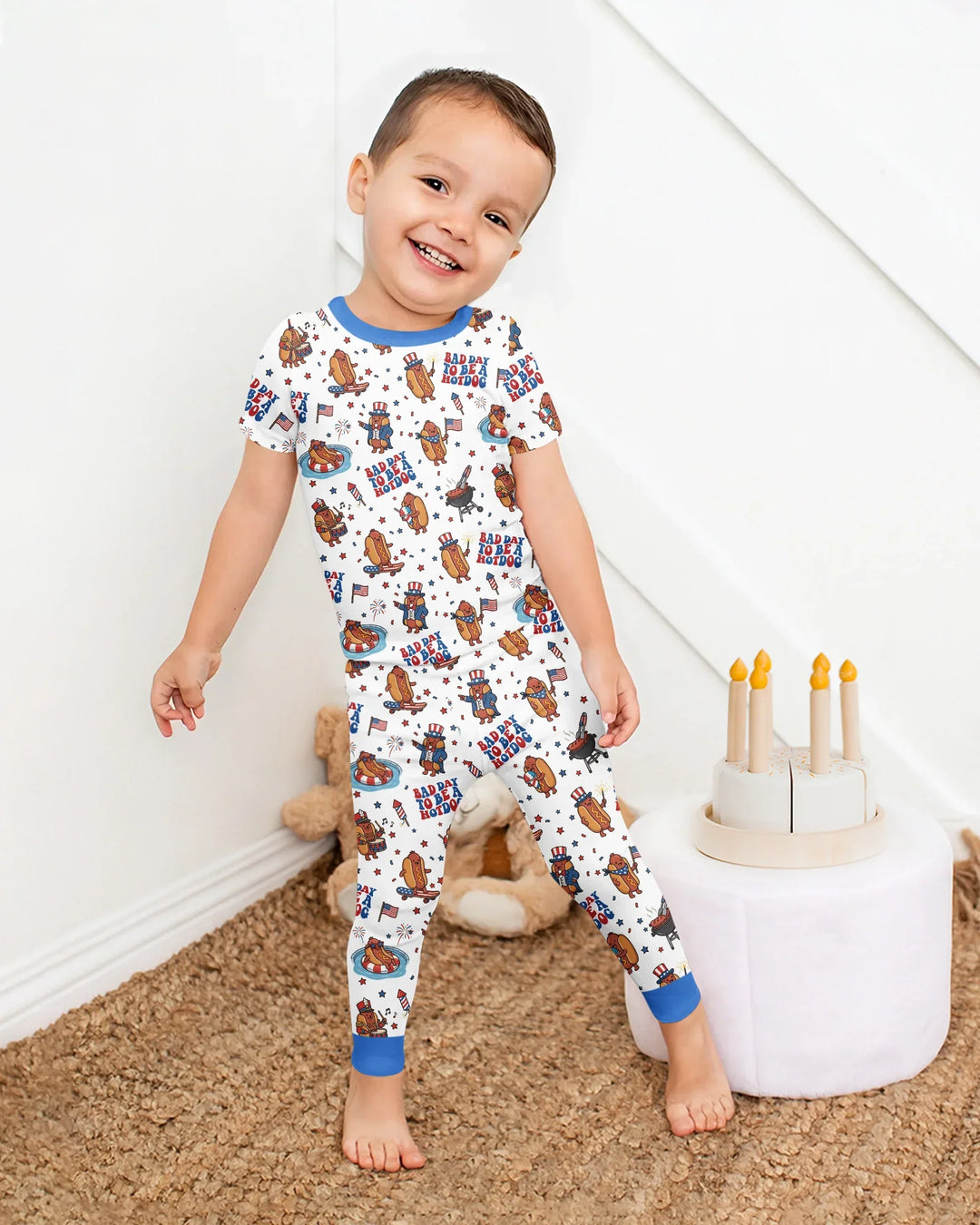Hot Dog Patriotic Bamboo Two Piece Short Sleeve Pajama Set