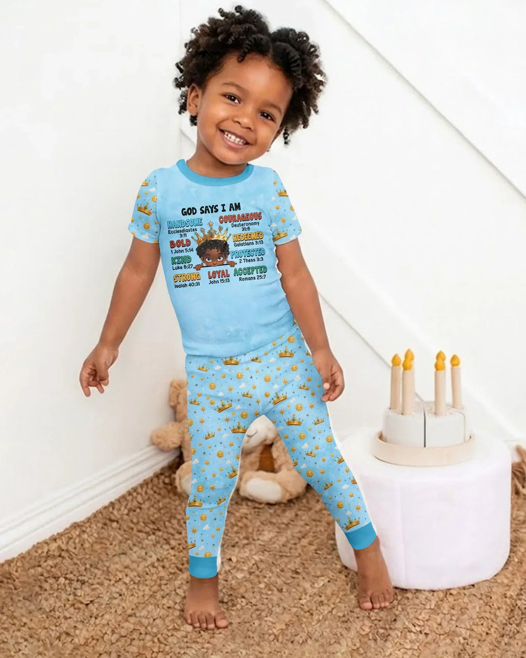 God Says I Am Afro  Boy  Bamboo Two Piece Short Sleeve Pajama Set