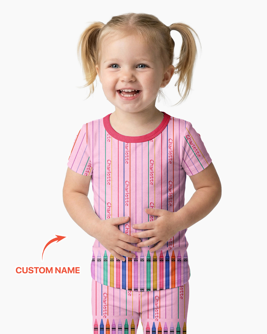 Custom Name Crayon Lines Bamboo Two Piece Short Sleeve Pajama Set