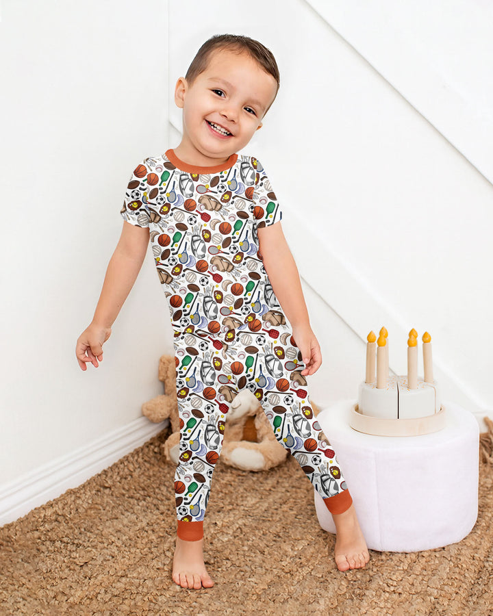 White Sports Equipment   Bamboo Two Piece Short Sleeve Pajama Set