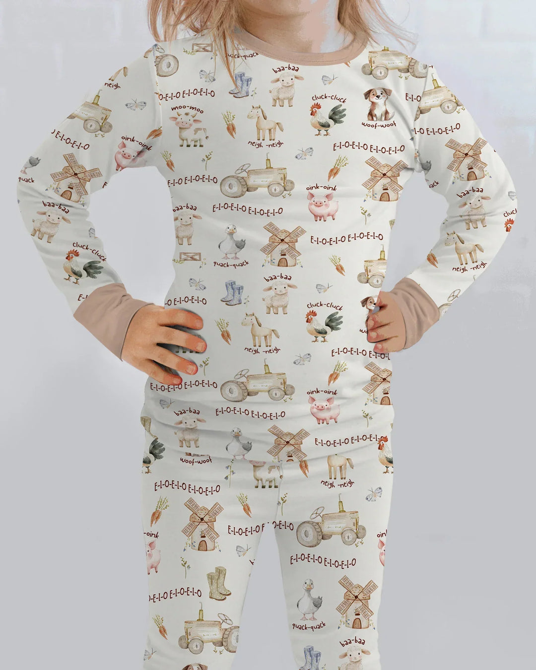 Old McDonald Farm Family Matching Bamboo Two Piece Long Sleeve Pajama Set