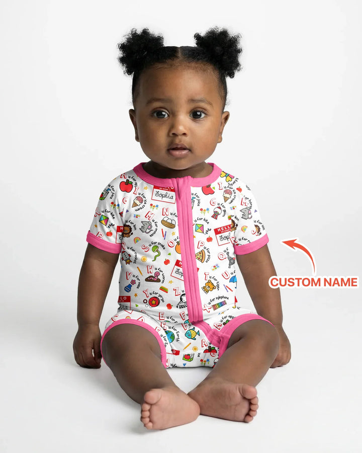 Custom Name Hello School ABCs Bamboo Shorty Zippy