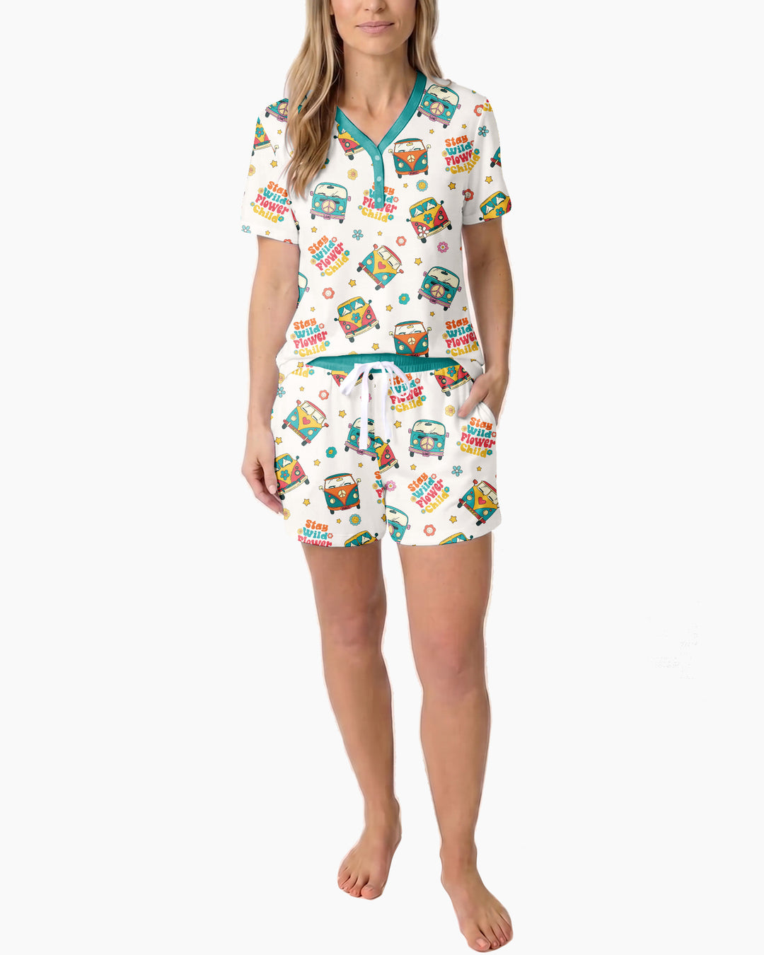 Stay Wild Flower Child Bamboo Women Short Sleeve Short Pajama Set