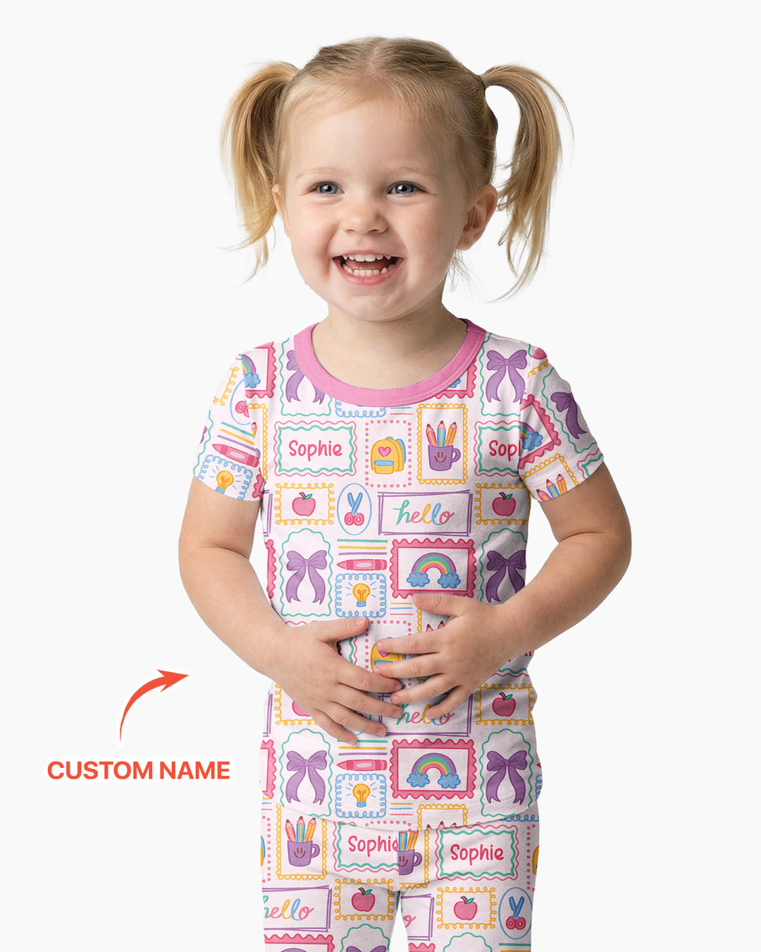 Custom Name Hello School Bamboo Two Piece Short Sleeve Pajama Set