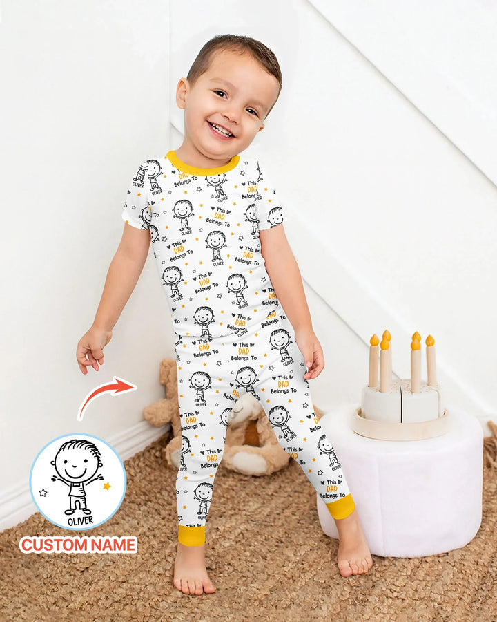 Custom Name This Dad Belongs To Doodle Bamboo Two Piece Short Sleeve Pajama Set