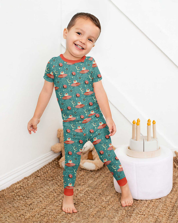 Atomic Santas in Space Bamboo Two Piece Short Sleeve Pajama Set