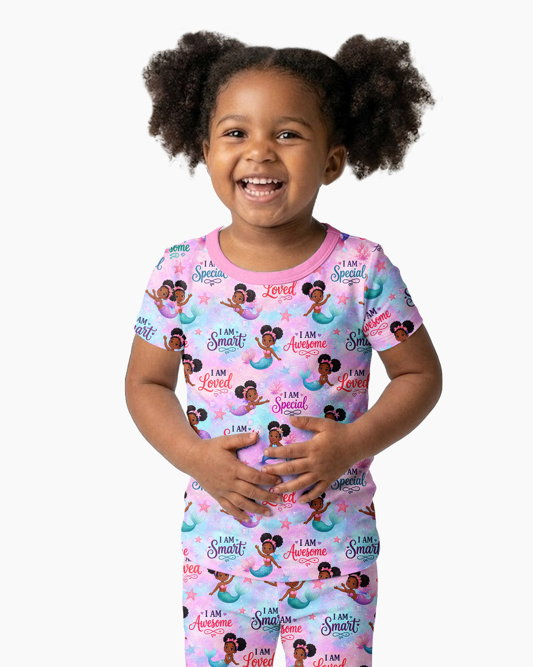 Black Mermaid I Am Strong Bamboo Two Piece Short Sleeve Pajama Set