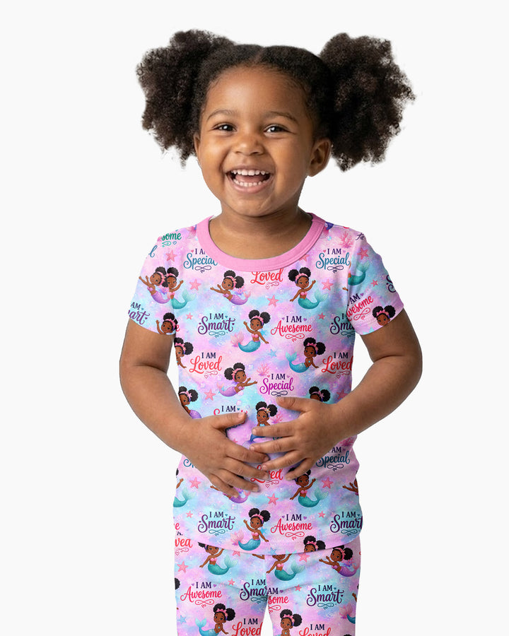 Black Mermaid I Am Strong Bamboo Two Piece Short Sleeve Pajama Set