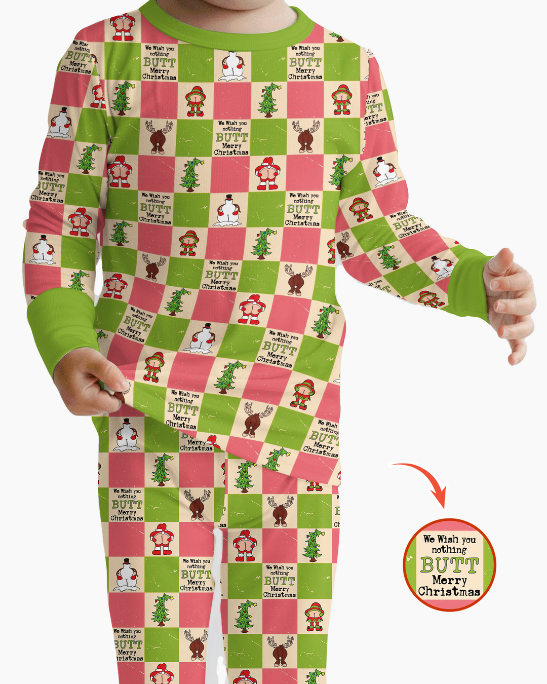 Nothing Butt Merry Christmas Checkerboard Bamboo Two Piece Long Sleeve Pajama Set
