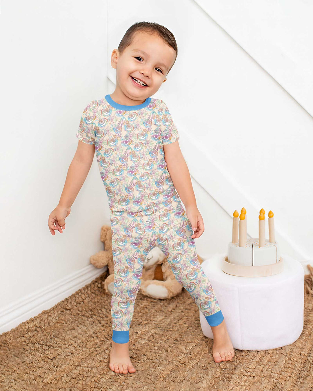 Pastel Halloween Jack O Lanterns Bamboo Two Piece Short Sleeve Pajama Set