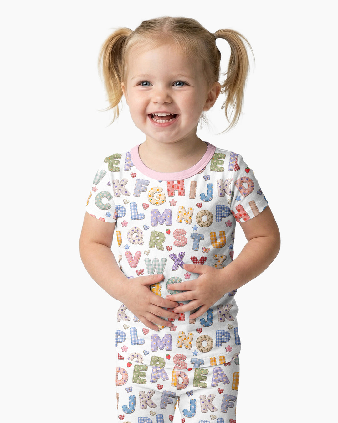 Fabric Alphabet Letters Bamboo Two Piece Short Sleeve Pajama Set
