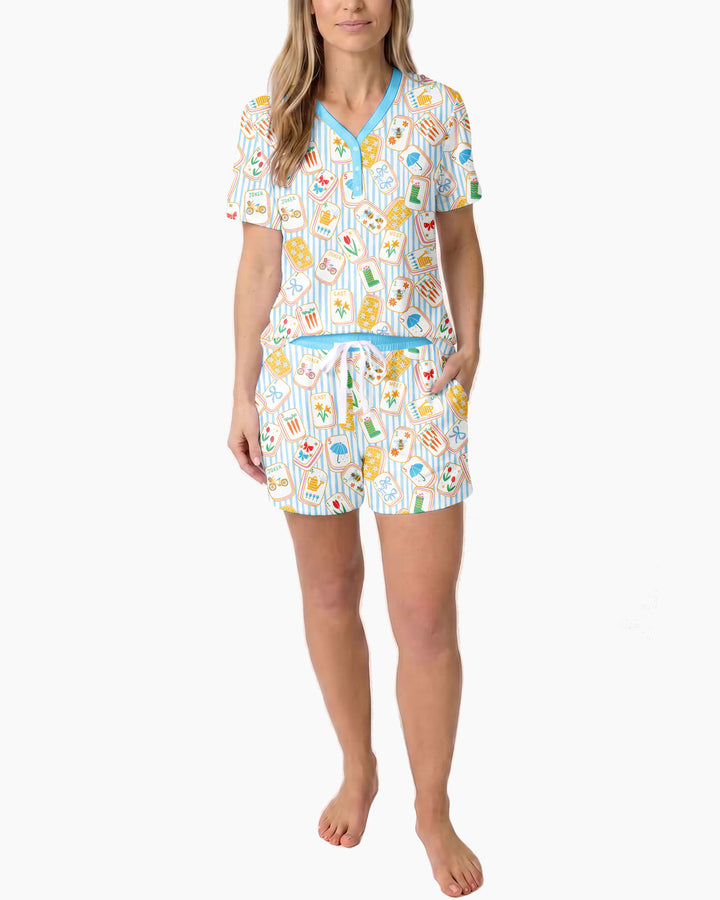 Mahjong Club Mommy & Me Matching Bamboo Women Short Sleeve Short Pajama Set