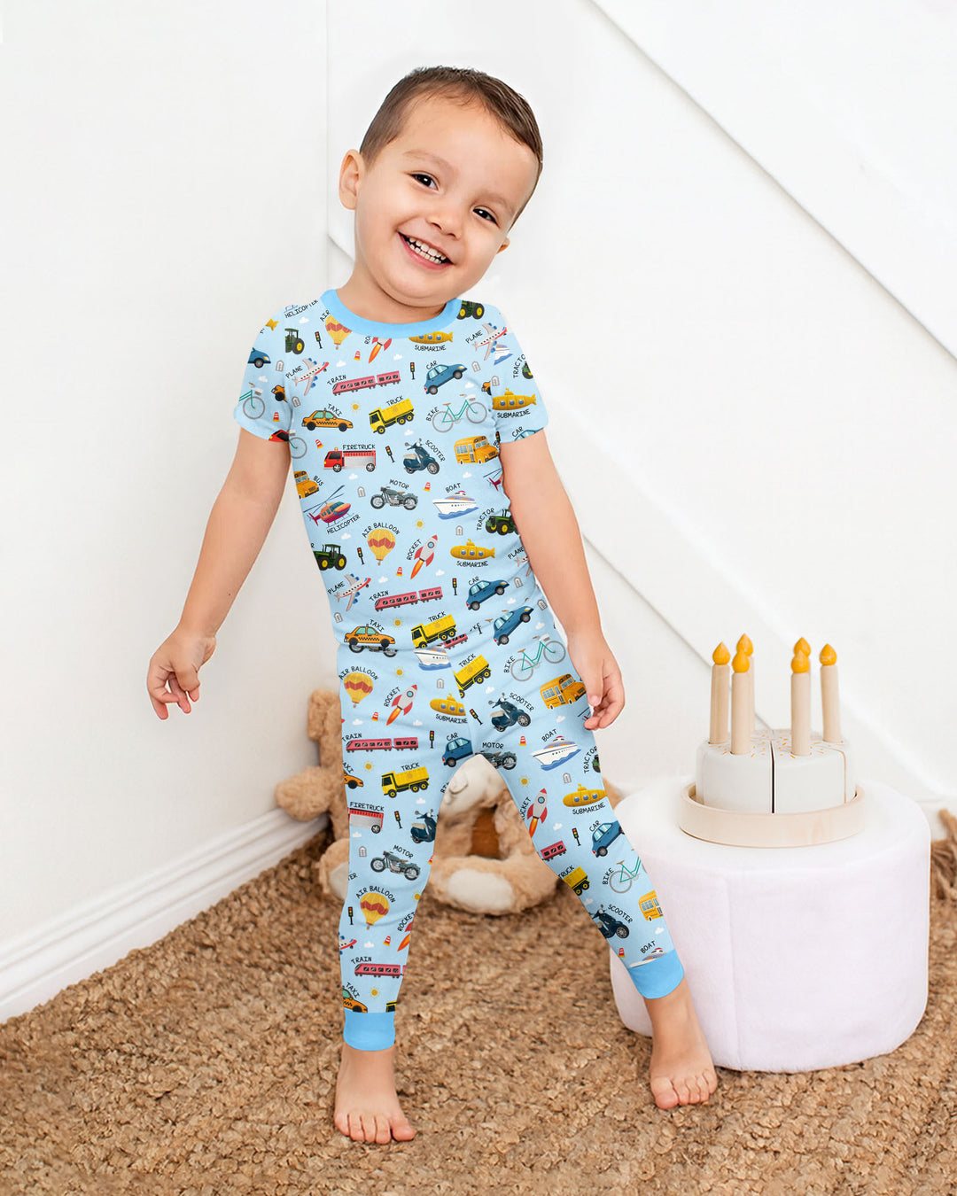 Vehicle Vocabulary Bamboo Two Piece Short Sleeve Pajama Set