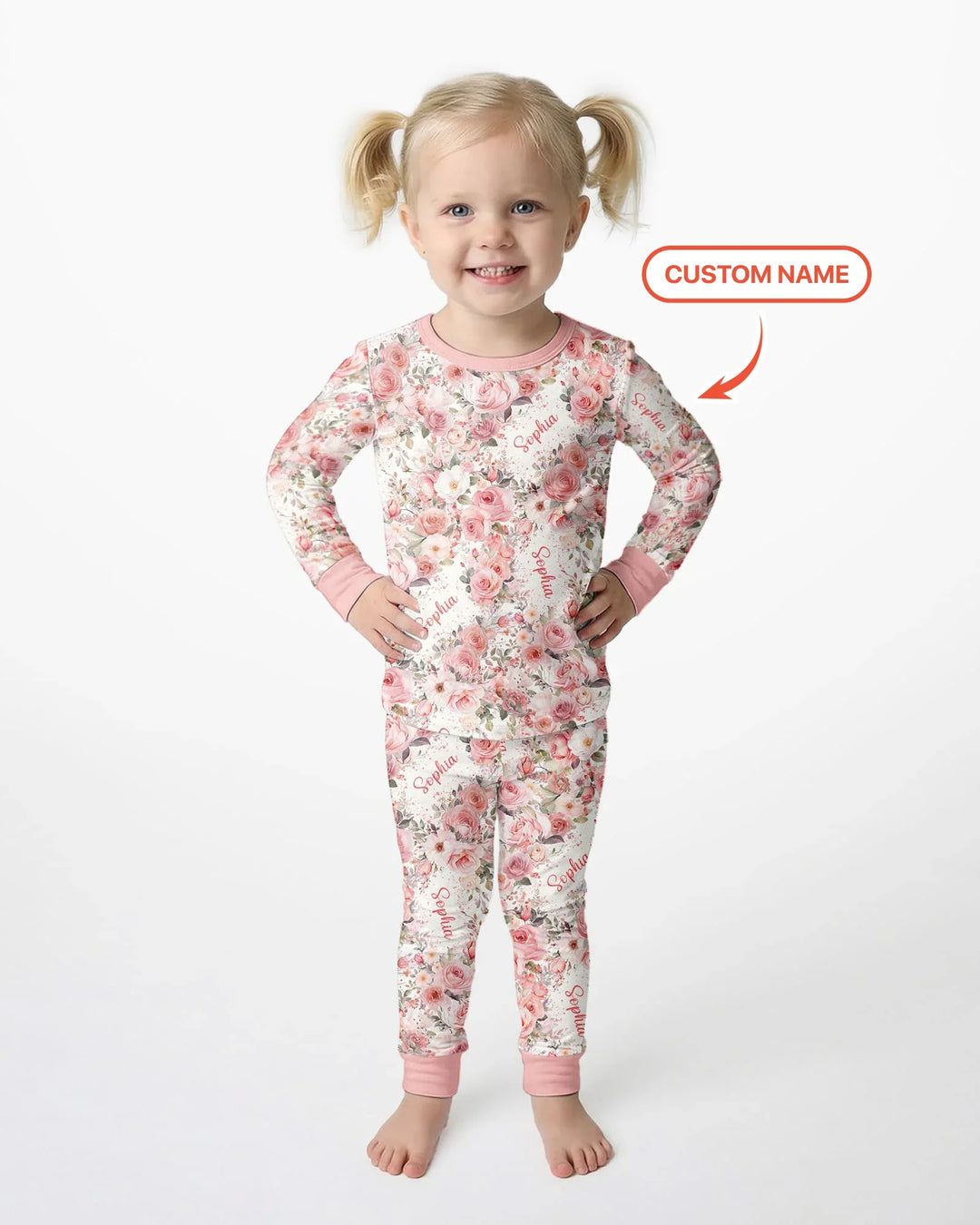 Custom Name Birth Month Flowers Bamboo Two Piece Long Sleeve Pajama Set
