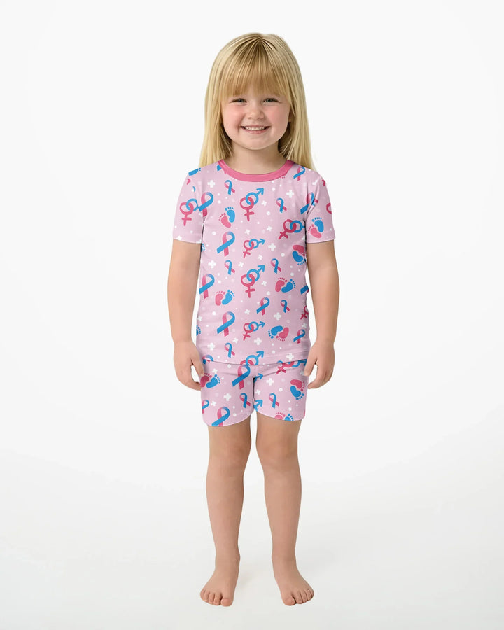 Infertility Awareness Blue and Pink Bamboo Two Piece Short Sleeve Shorts Pajama Set