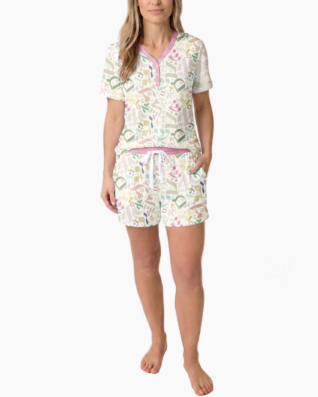 Hebrew Harmony Family Matching Bamboo Women Short Sleeve Short Pajama Set