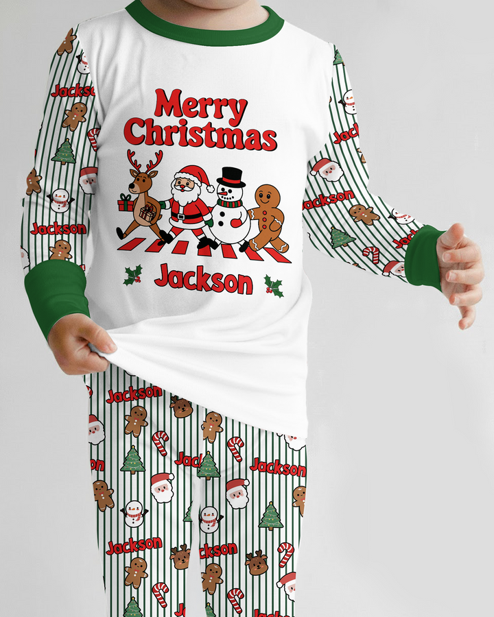 Custom Name Funny Christmas Crossing Bamboo Two Piece Long Sleeve Pajama Set