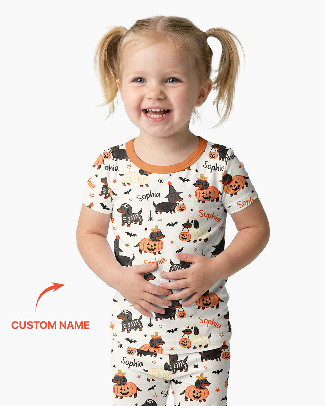 Orange and Black Dachshund Bamboo Two Piece Short Sleeve Pajama Set