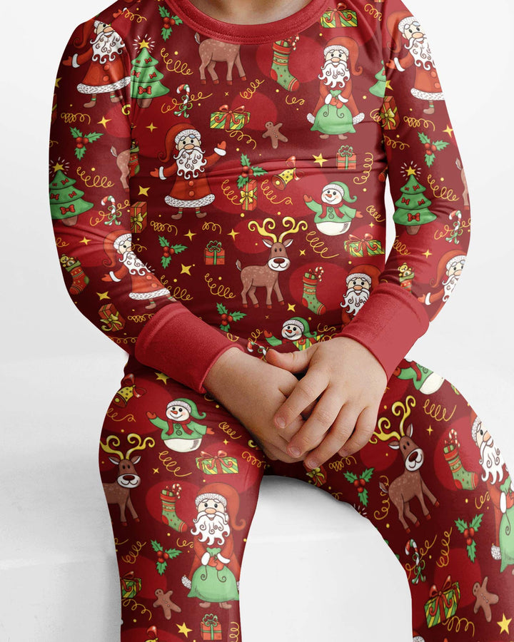 Santa Reindeer Snowflakes Bamboo Two Piece Long Sleeve Pajama Set