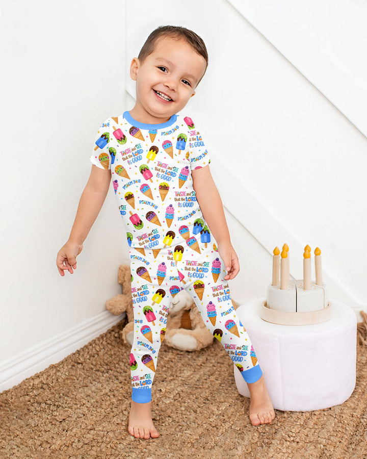 Jesus Summer Ice Cream Taste and See That The Lord Is Good Bamboo Two Piece Short Sleeve Pajama Set