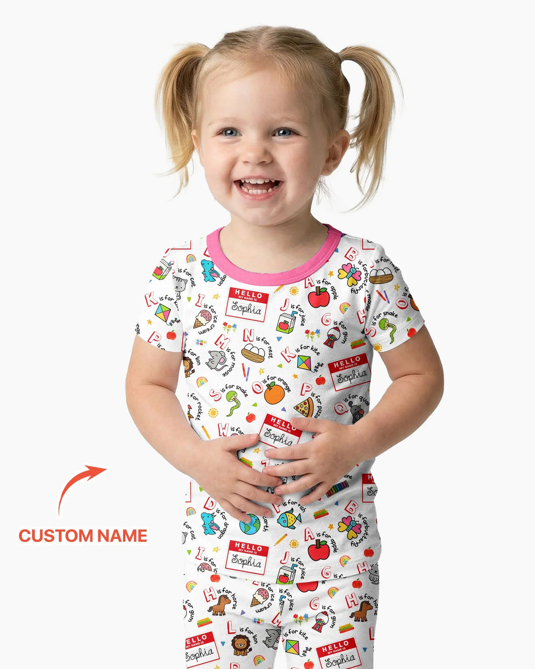Custom Name Hello School ABCs Bamboo Two Piece Short Sleeve Pajama Set
