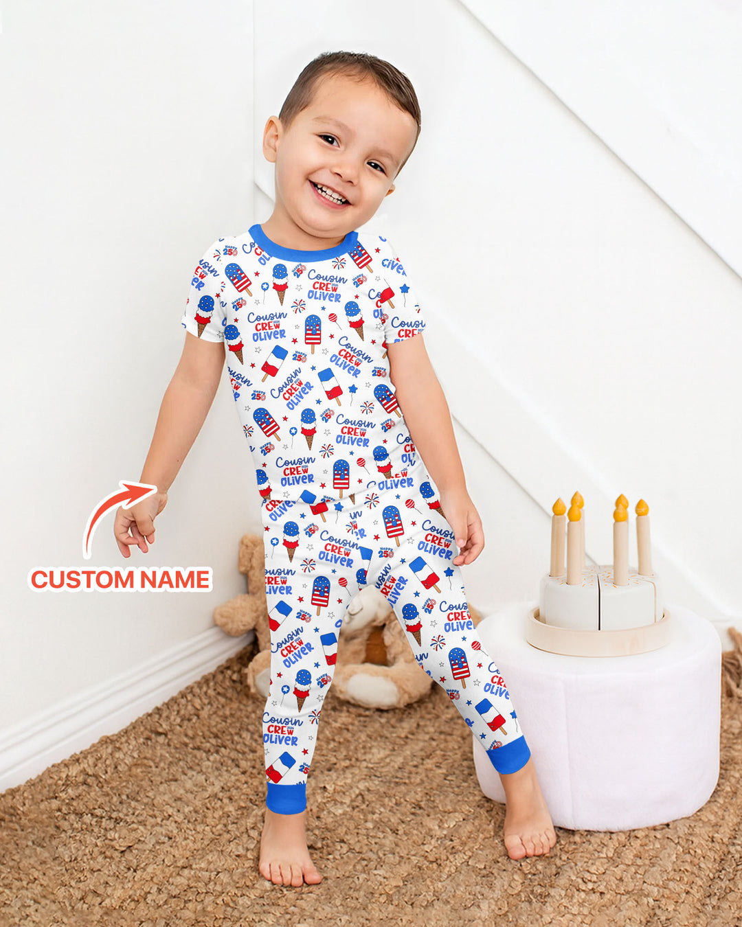 Conjunto de pijama de dos piezas de bambú de manga corta, plantilla personalizada