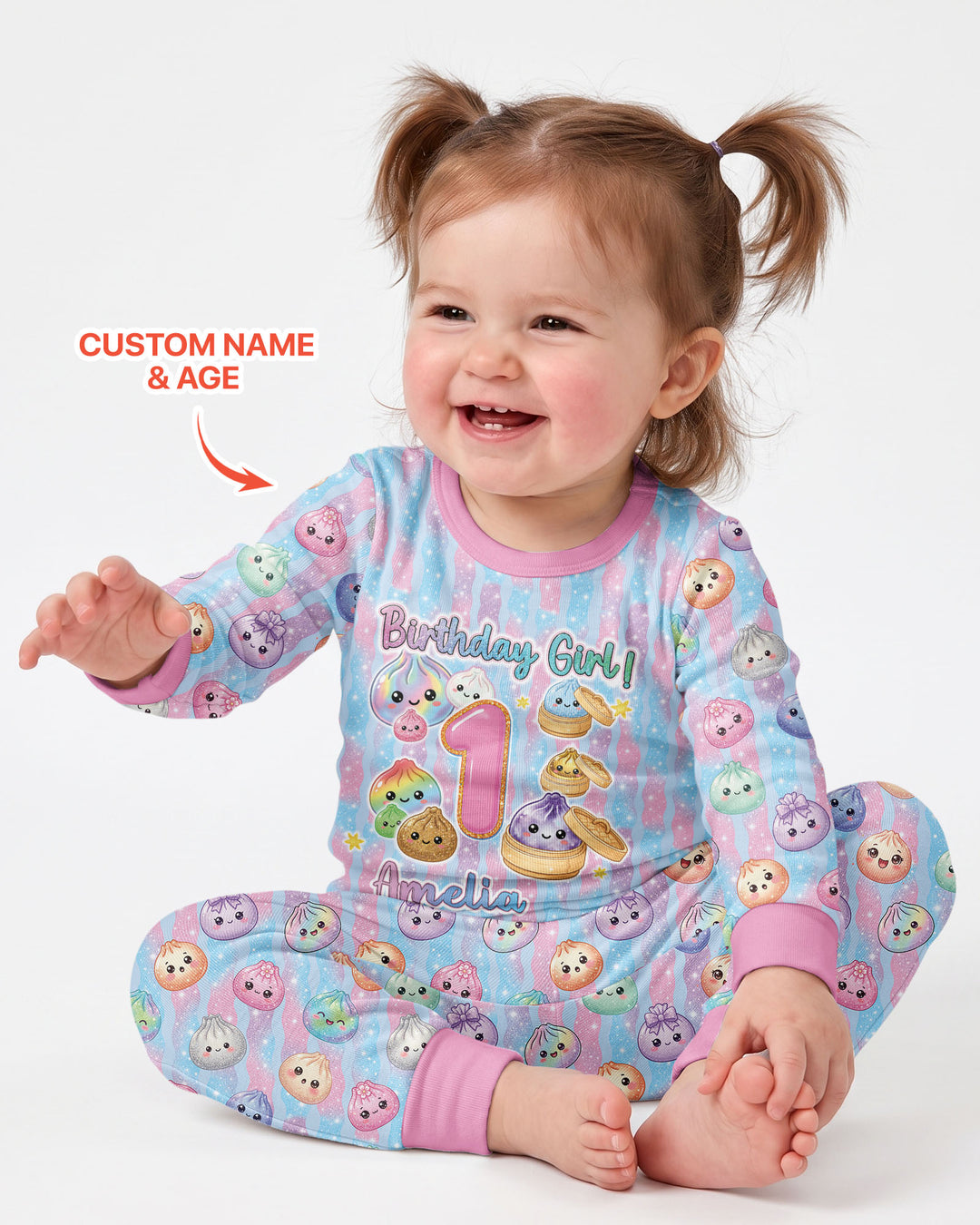 Squishy Birthday Custom Name & Age Bamboo Two Piece Long Sleeve Pajama Set