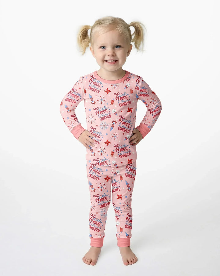 Little Miss Firecracker 4th July Bamboo Two Piece Long Sleeve Pajama Set