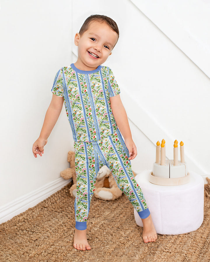 Paste Floral Girl Bamboo Two Piece Short Sleeve Pajama Set