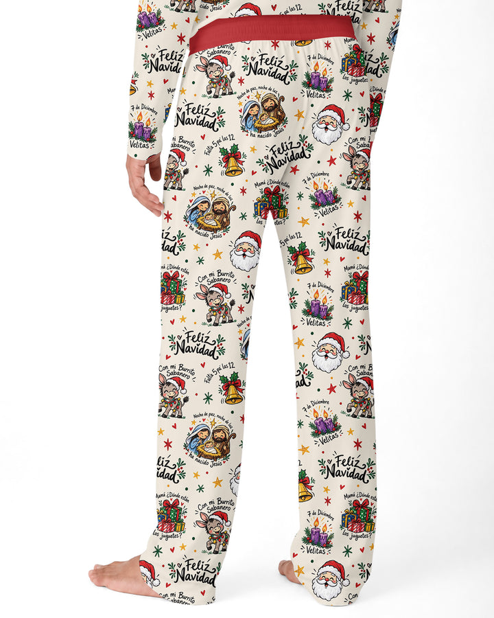 Whimsical Feliz Navidad Christmas Bamboo Men's Pajama Set