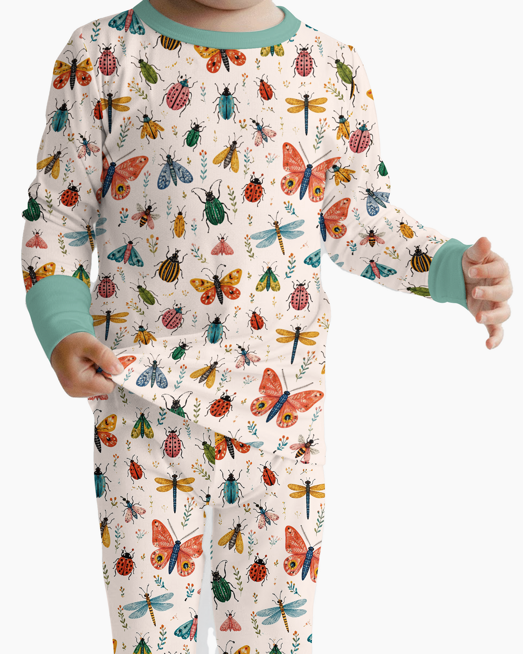 Folk Art Insects Bamboo Two Piece Long Sleeve Pajama Set