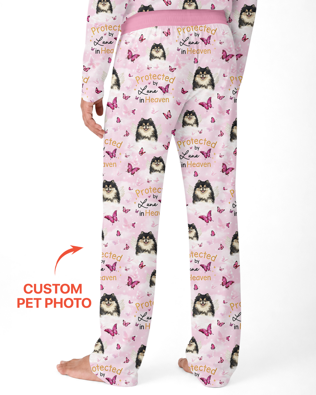 Custom Pet Photo Protected By Heaven Family Bamboo Men's Pajama Set