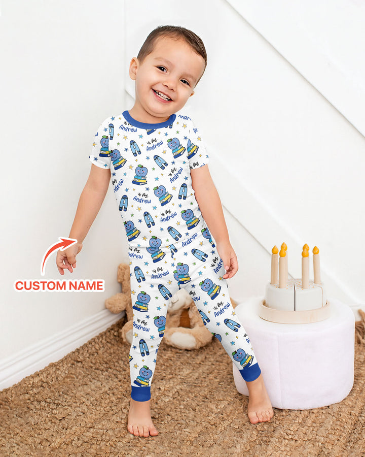 Custom Name Crayon Alphabet Bamboo Two Piece Short Sleeve Pajama Set