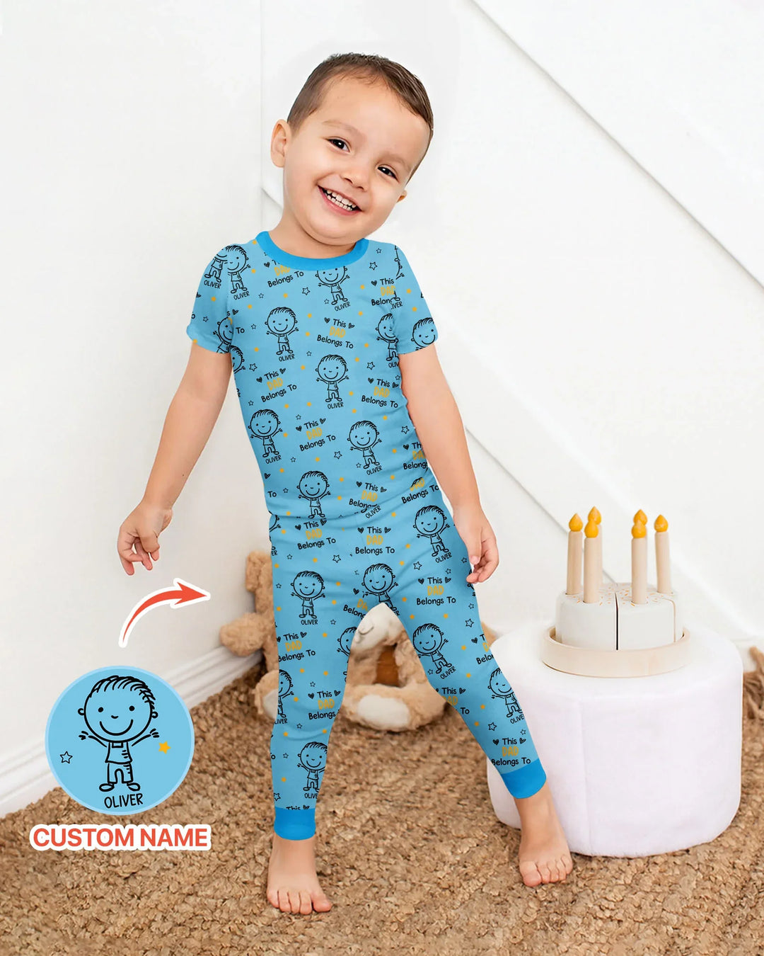 Custom Name This Dad Belongs To Doodle Bamboo Two Piece Short Sleeve Pajama Set