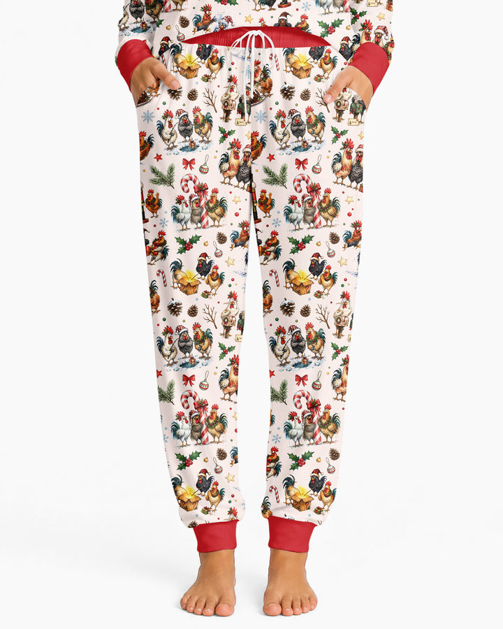 Funny Roosters On Christmas Bamboo Women Pajama Set