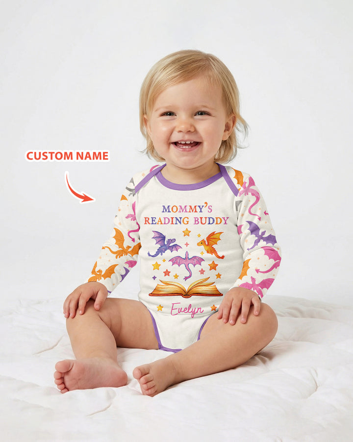 Custom Name Dragon Reading Buddy Bamboo Bodysuit