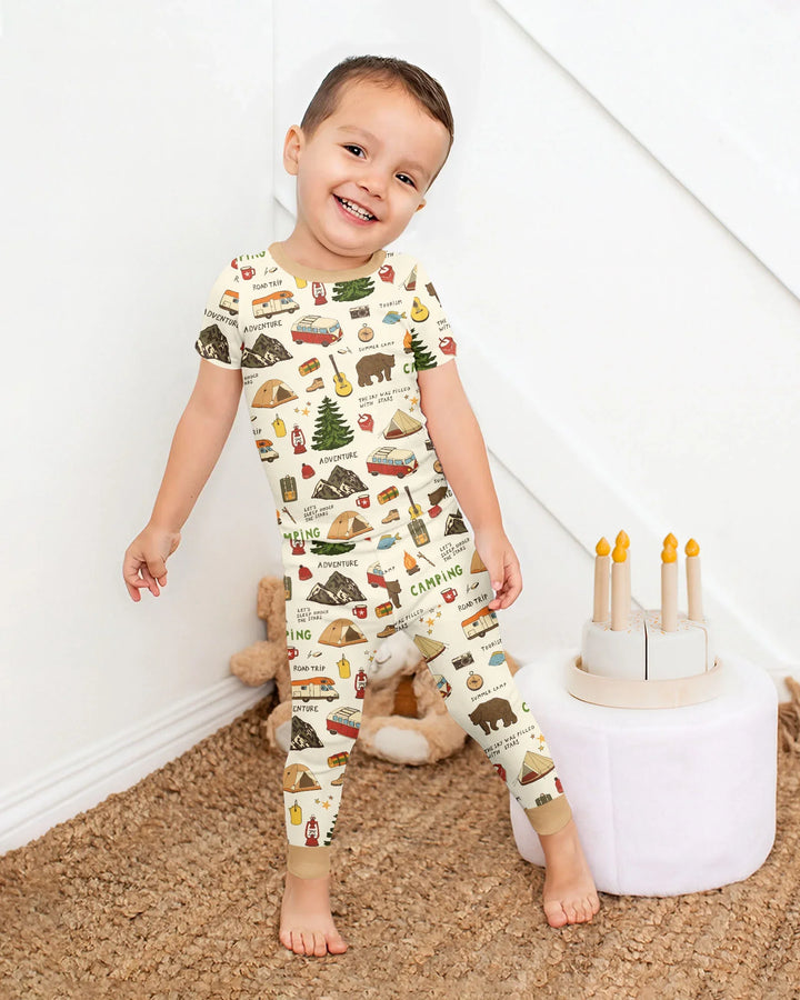 Outdoor Camping Adventure Family Matching Bamboo Two Piece Short Sleeve Pajama Set