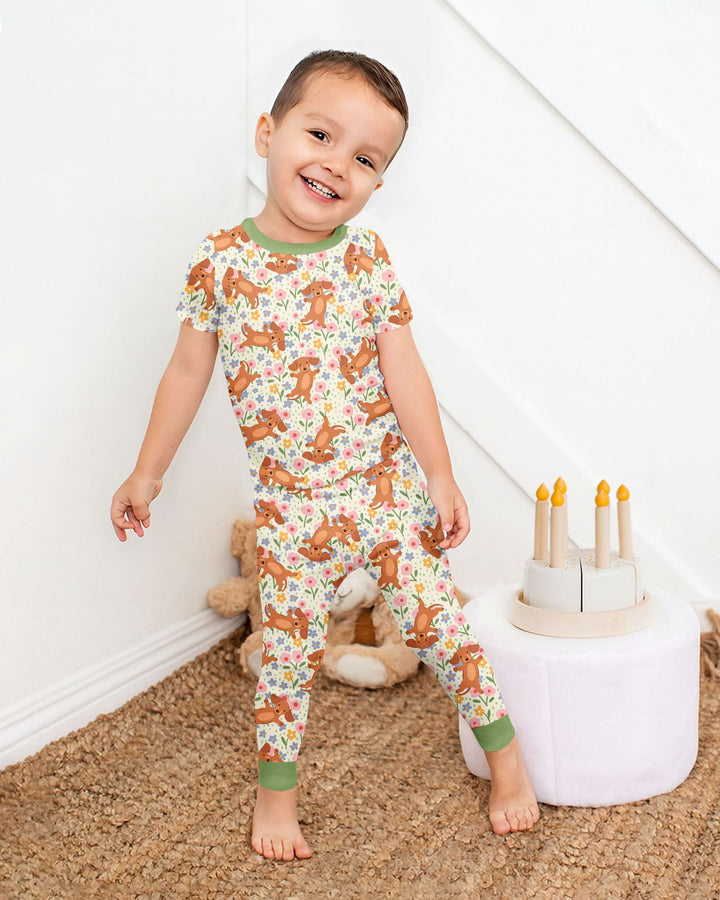 Conjunto de pijama de dos piezas de manga corta de bambú