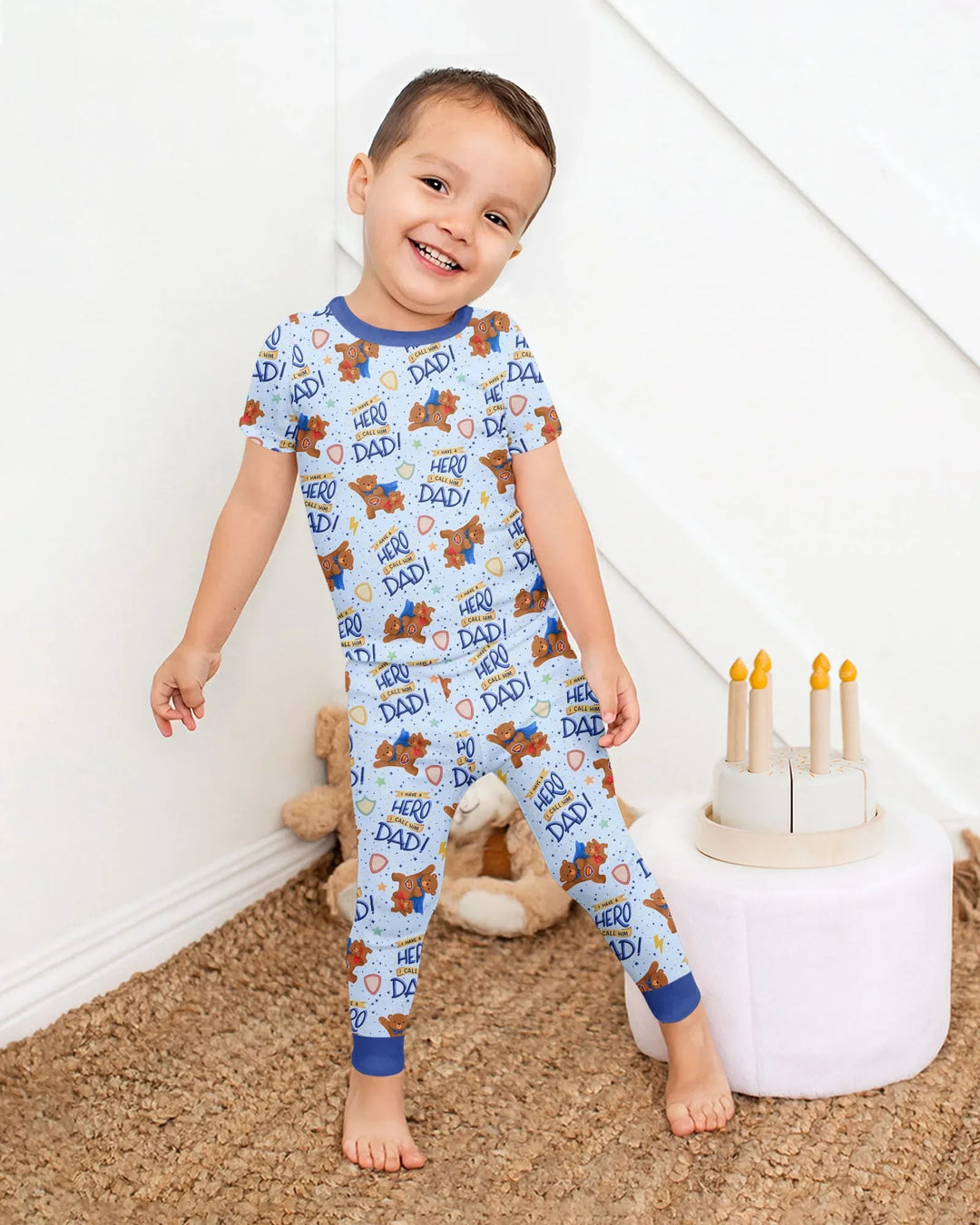 I Have A Hero Daddy & Me Matching Bamboo Two Piece Short Sleeve Pajama Set