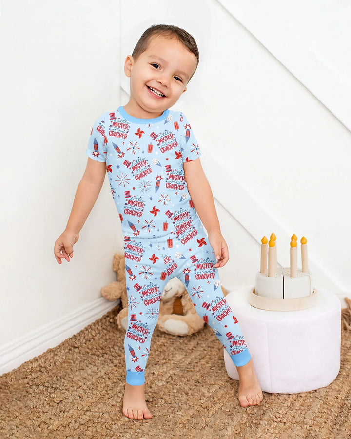 Little Miss Firecracker 4th July Bamboo Two Piece Short Sleeve Pajama Set