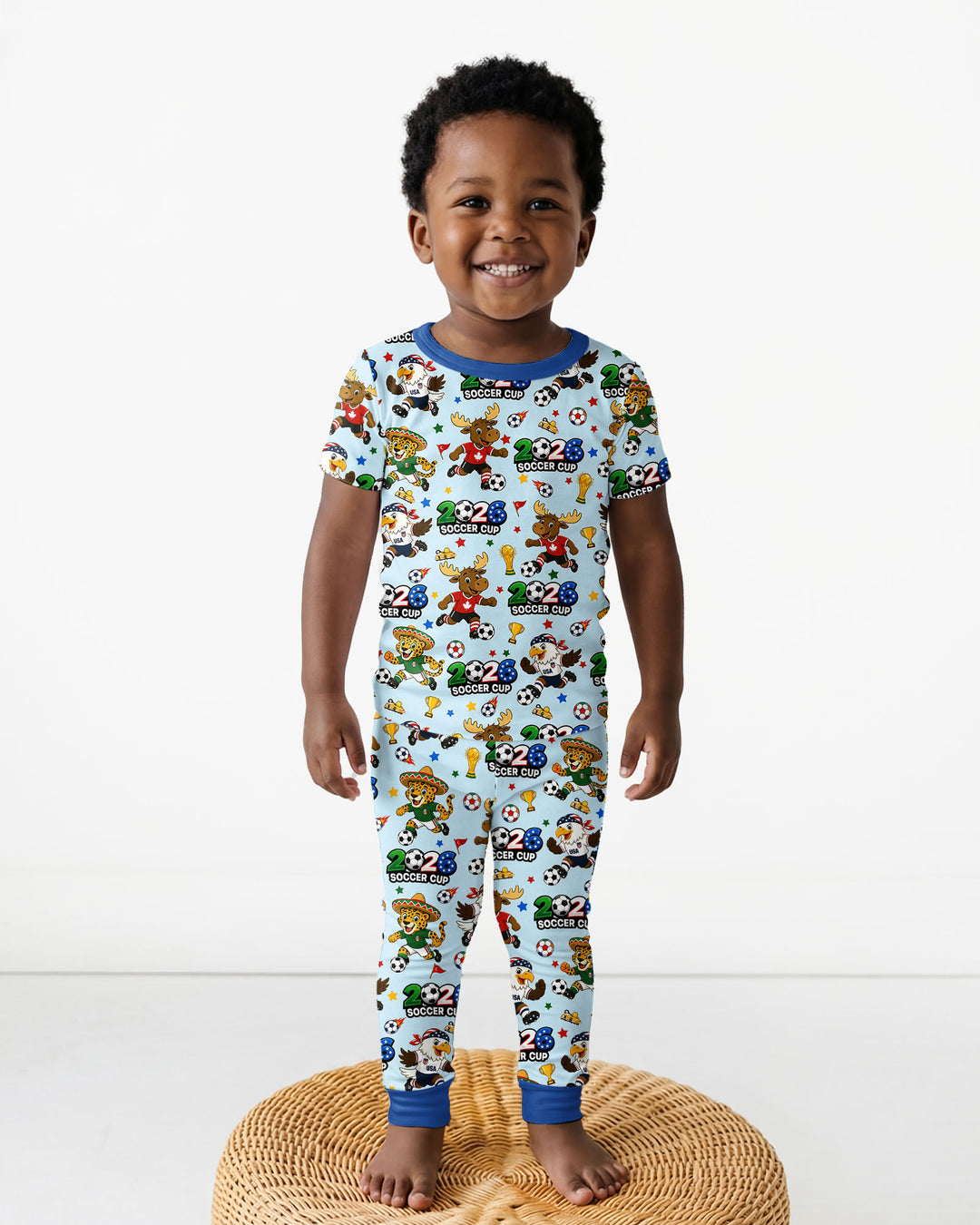 Soccer Cup Cute Mascots Bamboo Two Piece Short Sleeve Pajama Set