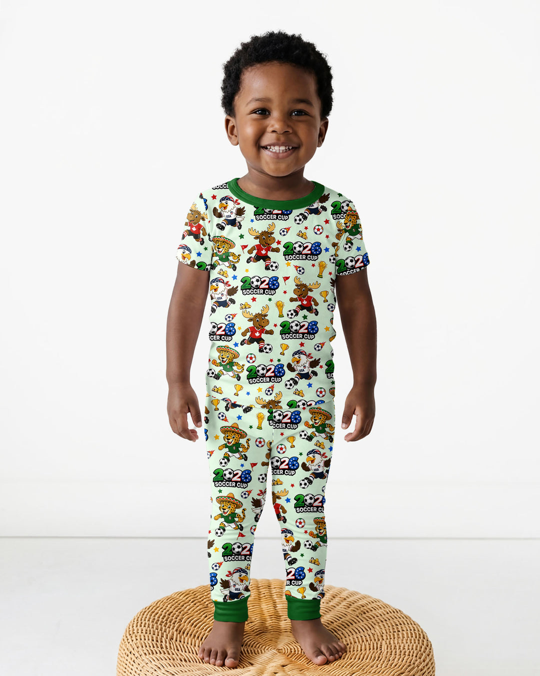 Soccer Cup Cute Mascots Bamboo Two Piece Short Sleeve Pajama Set
