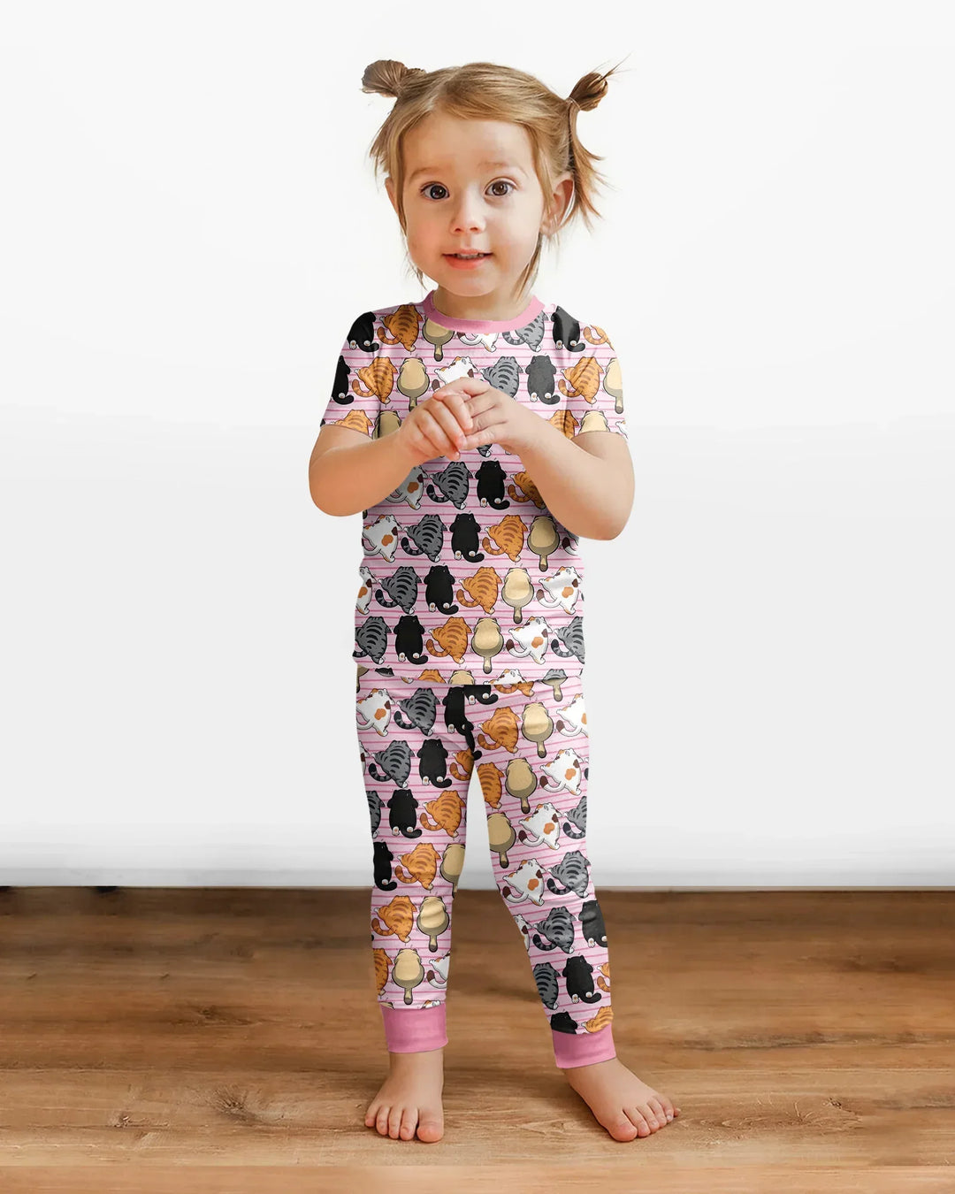 Funny Cat Butts Club Family Matching Bamboo Two Piece Short Sleeve Pajama Set