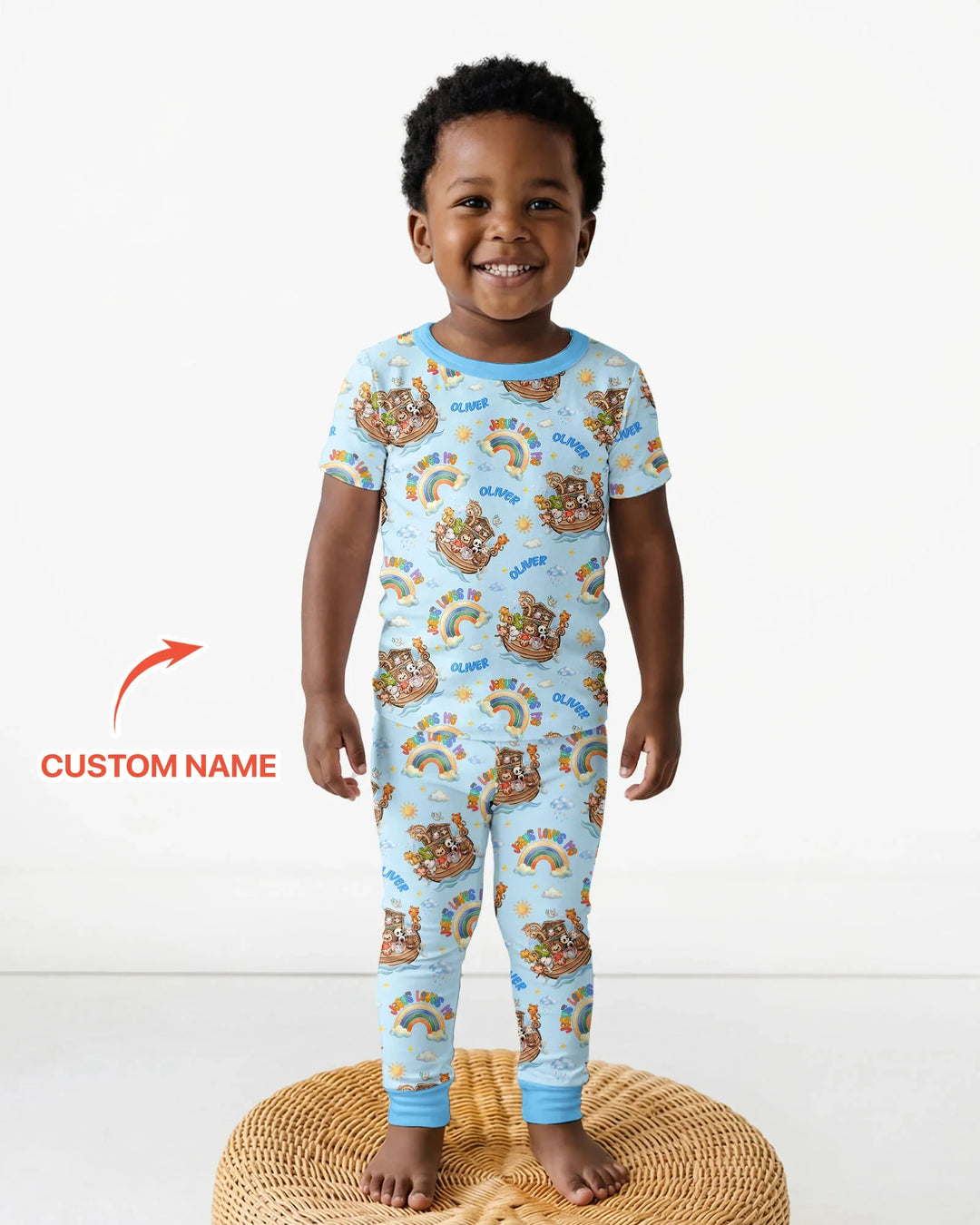Conjunto de pijama de dos piezas de bambú de manga corta, plantilla personalizada
